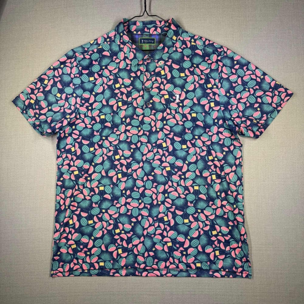 William Murray Mens Golf Polo Shirt Navy Blue Watermelon Cocktail Size XL